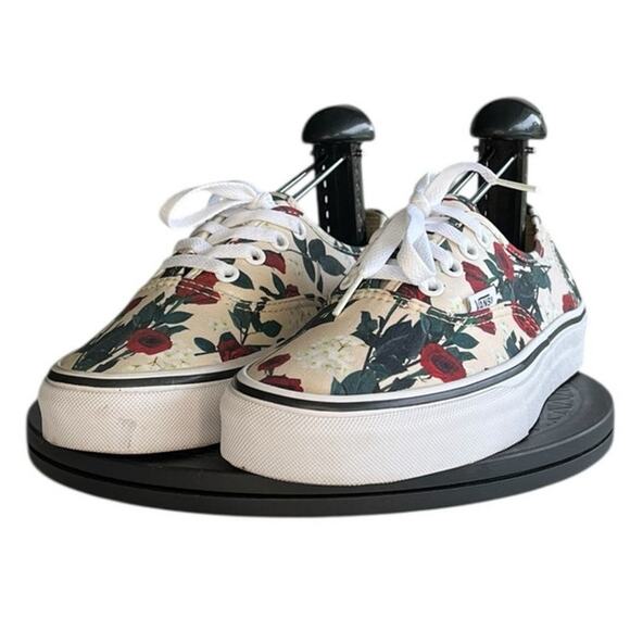 Unisex Vans Authentic Roses Canvas Athletic Skate Sneaker Shoes SZ M5.5/W7 Beige - Picture 2 of 6